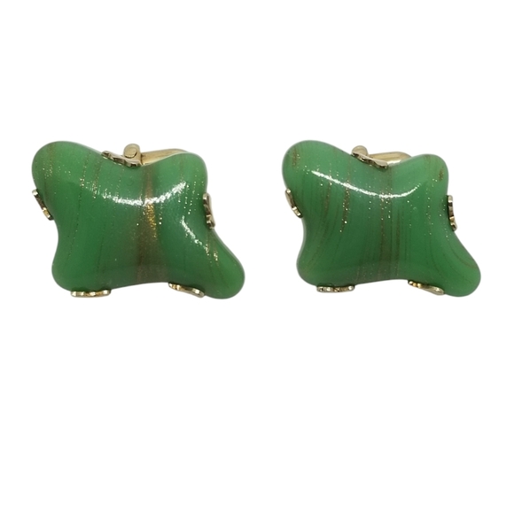 SWANK RARE 1955 DESIGNERS COLLECTION GREEN & GOLD MURANO GLASS MENS  CUFFLINKS - Picture 1 of 4